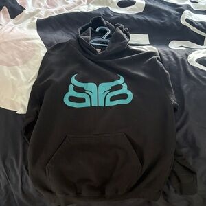 Black Hoodie with Teal Graphic - Men's Pullover Sweatshirt